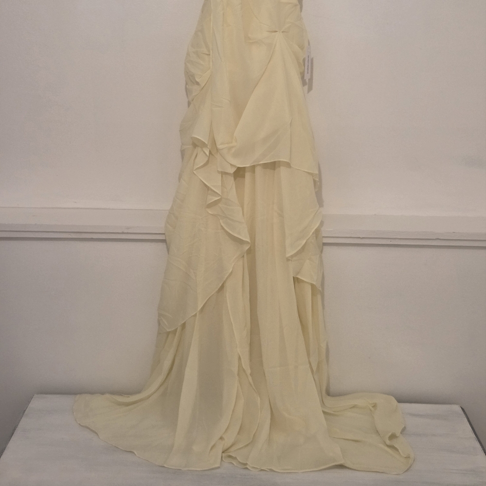 For Love & Lemons Bustier Baby Yellow High-low Ruffle Gown W/Spaghetti Straps - Picture 6 of 8